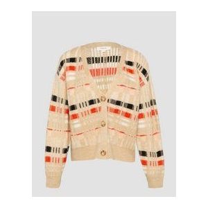 s.Oliver - Gebreid Vest - Beige - V-hals - Lange Mouw