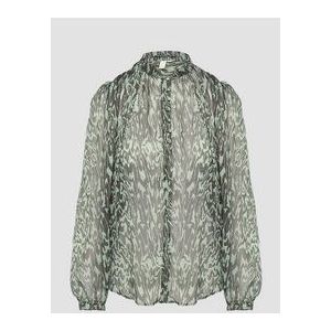 Blouse - Sheer Chiffon - Met All-over Print - Pofmouwen - Modieuze Look