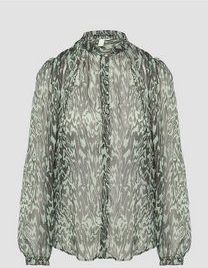 Blouse - Sheer Chiffon - Met All-over Print - Pofmouwen - Modieuze Look