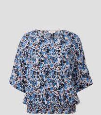 s.Oliver - Blouse - Blauw - Blouseshirt - Halve Mouw - Bloemenprint