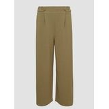 QS - Broek - Olijfgroen - Crêpe - Wide Leg, High Waist, 7/8 Lengte