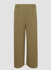 QS - Broek - Olijfgroen - Crêpe - Wide Leg, High Waist, 7/8 Lengte