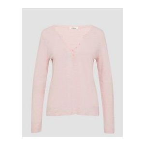 Shirt met lange mouwen met Henley-hals en vlamgarenstructuur, zacht roze, 34