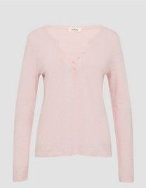 Shirt met lange mouwen met Henley-hals en vlamgarenstructuur, zacht roze, 34