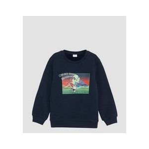 s.Oliver - Sweatshirt - Navy - Geribd Ceintuurtje, Sweatstof, Motiefprint, Lange Mouw
