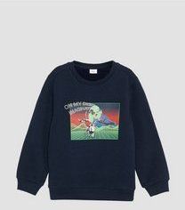s.Oliver - Sweatshirt - Navy - Geribd Ceintuurtje, Sweatstof, Motiefprint, Lange Mouw