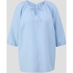 Katoenen blouse met plooitjes en ronde hals