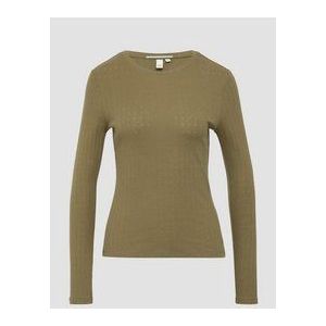 QS - Slim Fit Shirt - Olijfgroen - Lange Mouwen - Ajourpatroon