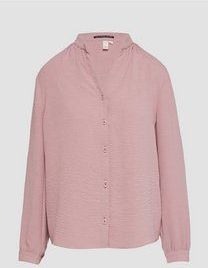 Blouse - Effen - Crêpe - Lange Mouw - Opstaande Kraag