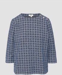 s.Oliver - T-shirt - Blauw - Bouclé - Met Decoratieve Knopen