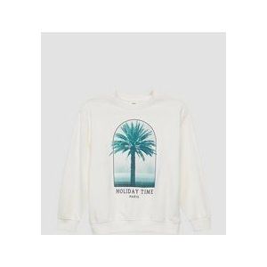 s.Oliver - Oversized Sweatshirt - Crème - Katoenmix - Met Print