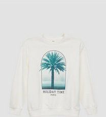 s.Oliver - Oversized Sweatshirt - Crème - Katoenmix - Met Print