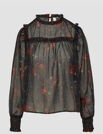 QS - Blouse - Rood/Zwart - Blouseshirt - Gevoerde Zoom/Rand - Lange Mouw