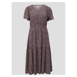 QS - Jurk - Mauve/Wit - 3/4 Lengte - V-hals - Gevoerde Zoom/Rand