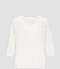s.Oliver - 2150602 - T-shirt - Wit - V-hals, 3/4 Mouwen, Losse Pasvorm