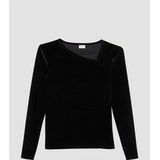 T-shirt - Fluwelen - Asymmetrische Halslijn - Lange Mouwen