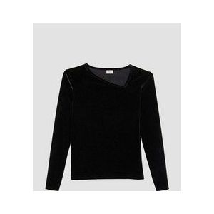 T-shirt - Fluwelen - Asymmetrische Halslijn - Lange Mouwen