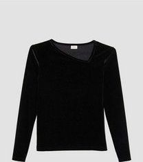 T-shirt - Fluwelen - Asymmetrische Halslijn - Lange Mouwen