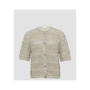 s.Oliver - Gebreid Vest - Lichtbruin - Normale Pasvorm - Halve Mouw