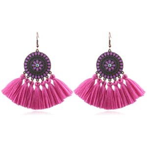Bohemian Ibiza oorbellen hangers met katoenen kwastjes kleur paars