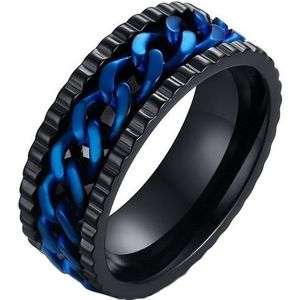 LGT Jewels edelstaal heren ring Cuban Link Zwart Blauw-18mm