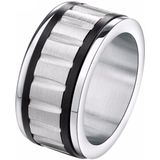 Gegroefde stalen heren ring Zwart Zilver  -21mm