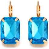 Goudkleurige oorbellen voor dames met een grote blauwe steen