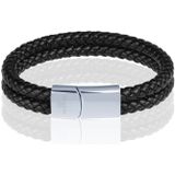 Memphis dubbele leren armband Zwart Zilver-23cm