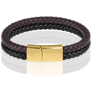 Memphis Dubbele leren armband Duo Color Goud-18cm