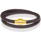 Memphis leren wrap armband Donkerbruin Goud-18cm