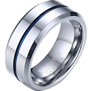 Wolfraam heren ring zilverkleurig met blauwe streep-21.5mm