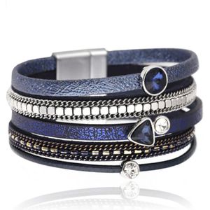 Blauwe multilayer dames armband met kristallen en kettingen