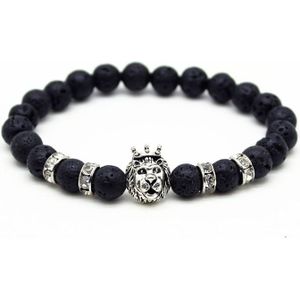 Memphis kralen armband mannen Lavasteen Lionhead Silver