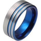 Wolfraam heren ring Dubbele Groef Geborsteld Zilverkleurig Blauw-22mm