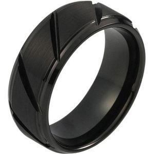 Wolfraam heren ring diagonale Groeven Zwart 8mm-20mm