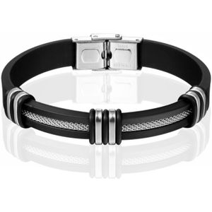 RVS Siliconen armband Mesh Zwart Zilverkleurig