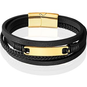 Mendes Multilayer Leren Armband voor Heren met Gouden Coating-19cm