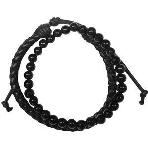 LGT JWLS Natuursteen en Leren Armbandenset - Zwart - Heren Sieraden - Agaat en Leder - voor Mannen