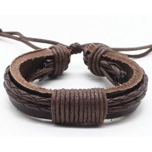 Gevlochten leren armband LGT Jewels Verstelbaar Touw Bruin