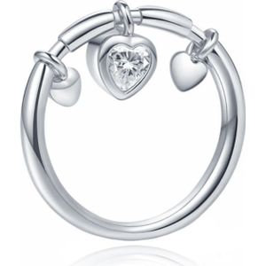 Zilverkleurige Dames Ring met Hart Hanger van Zirkonia-18mm