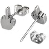 Stud oorbellen edelstaal Middle Finger Silver