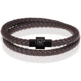 Memphis leren wrap armband Donkerbruin Zwart-18cm