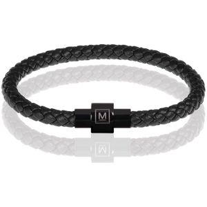 Memphis armband leer met edelstaal Zwart-17cm