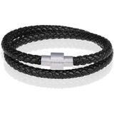 Memphis leren wrap armband Zwart Zilver-21cm