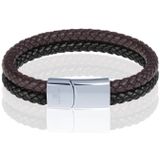 Memphis Dubbele leren armband Duo Color Zilver Zwart Bruin-19cm