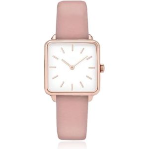 LGT JWLS Dameshorloge 'Square' - Roze Lederen Band, Wit Uurwerk, Rose Gouden Kast