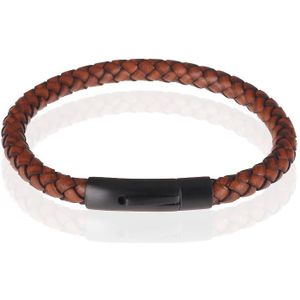 LGT Jewels leren armband Stalen sluiting Bruin Zwart-21cm