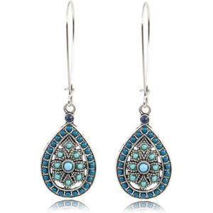 Dames druppel Boho oorbellen zilver turquoise multicolor stenen