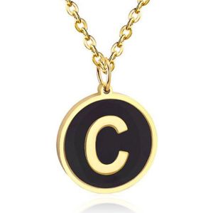 Goudkleurige Dames Schakelketting met Zwarte Kettinghanger Letter C