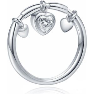 Zilverkleurige Dames Ring met Hart Hanger van Zirkonia-16mm